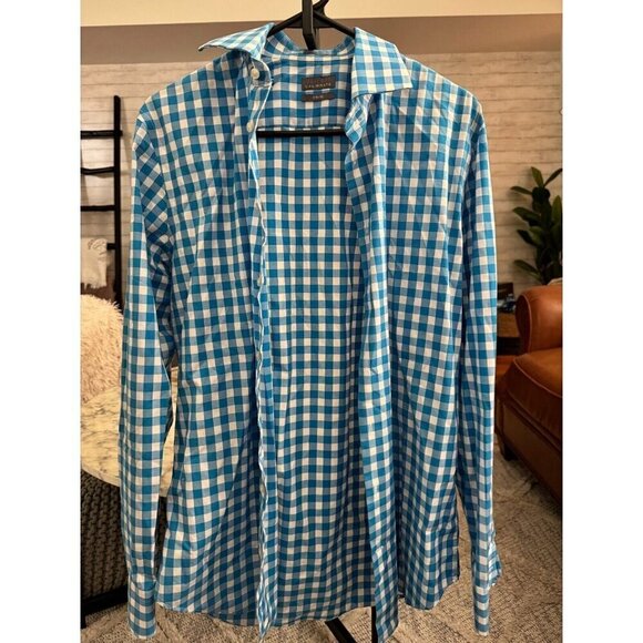 Calibrate White/Blue Plaid Trim Fit Long Sleeve Button Down Shirt Size 15.5 - Picture 1 of 6